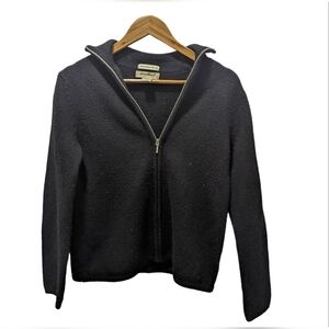 Fine Italian Merino Wool Eddie Bauer Black Zip Jacket Size M